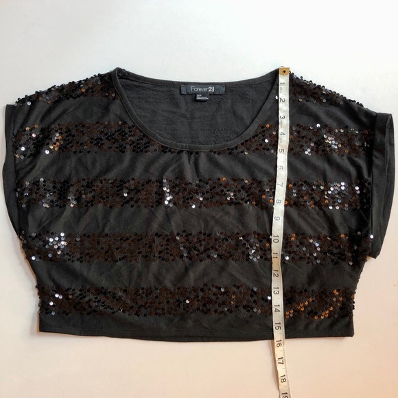 Forever 21 Black Sequin Crop Top Striped Small - Picture 5 of 8